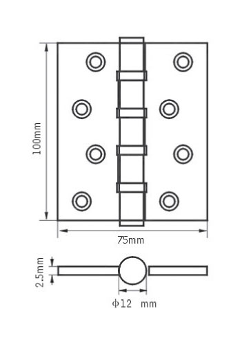 Петля стальная 125*75*2,5, 4 подш., б/колп., никель матовый