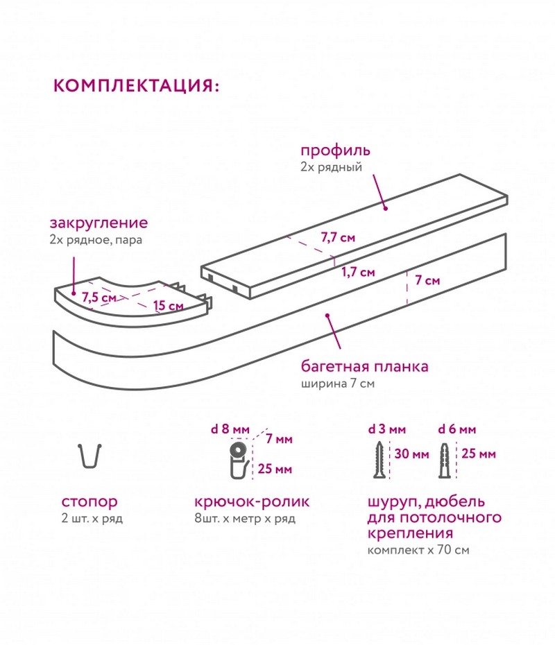 Карниз потолочный Капелла 2-х рядный с поворотами, белый-серебро 200 см