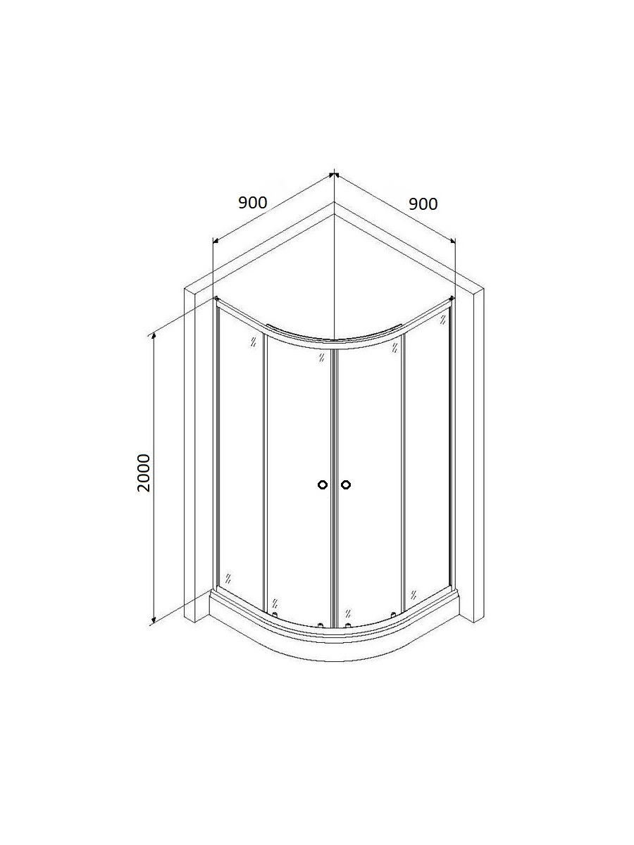 Угол Costabell SW-201B 900×900×2000 стекло прозрачнное с черными полосками, без поддона