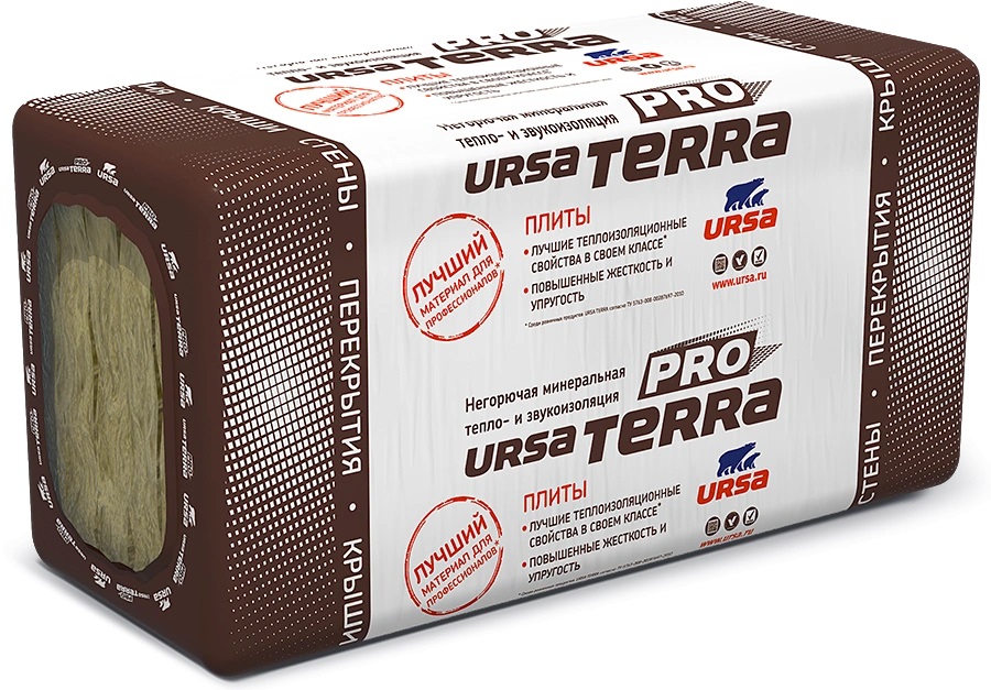 Утеплитель URSA TERRA 34PN, 1х0.6(0,61)*0.10 м, 0,244м3,  (2,44м.кв.)