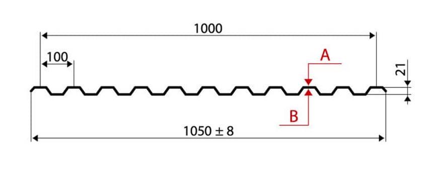 Профнастил С-21, 1,050*2 м*0,45 мм тёмно-зелёный RAL6005