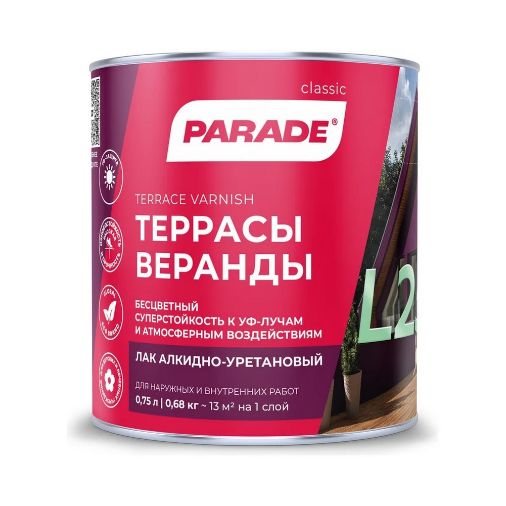 Лак алкидно-уретановый Parade L25 для террас полуматовый 0,75л