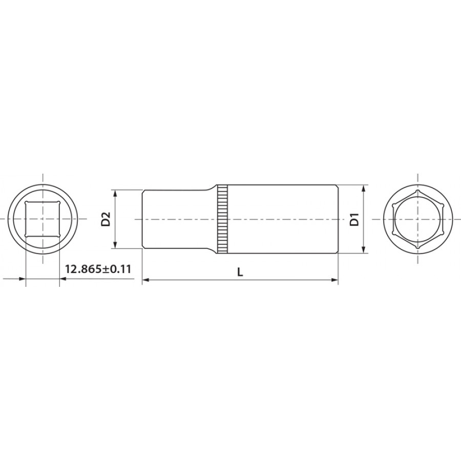 Головка торцевая глубокая 1/2"DR, 19 мм