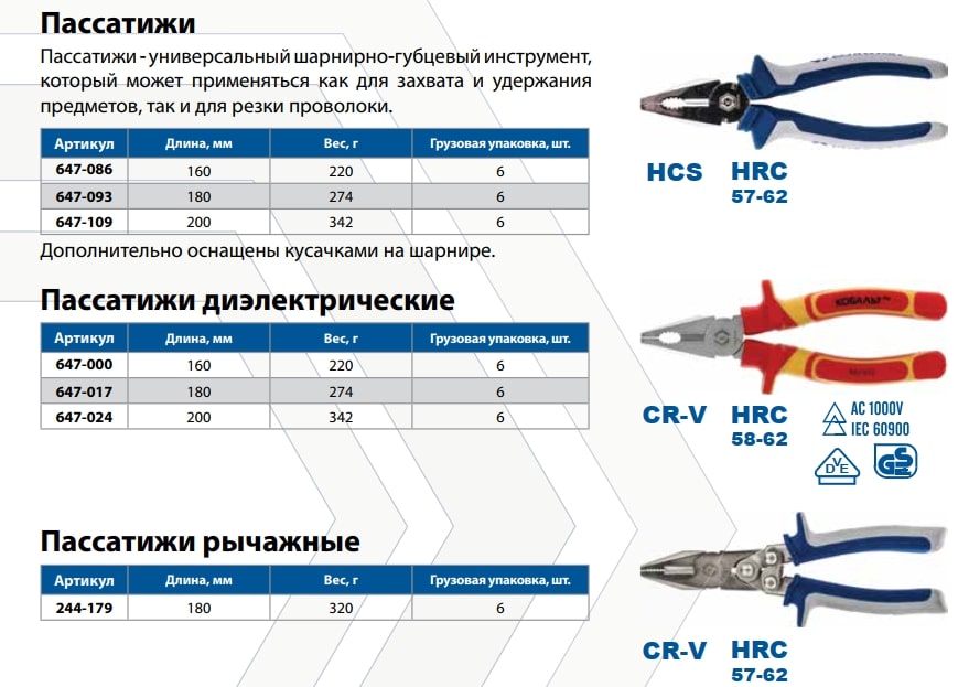 Пассатижи диэлектрические Кобальт 160 мм