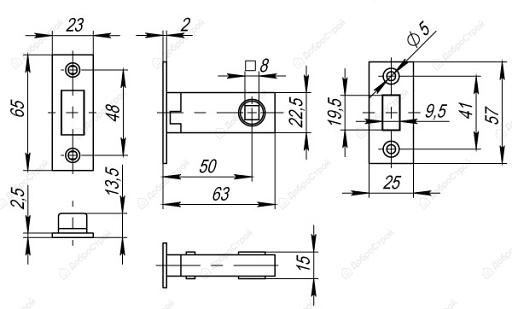 Защелка врезная MAGNET M12-50-25 GR графит