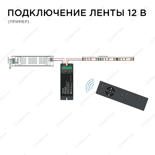 Диммер для монохромной светодиодной ленты с пультом 12/24В, 288/576Вт, 3 канала х 8А, IP20