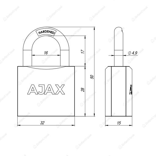 Замок навесной PD-0132 (PD-01-32) 3 key англ.