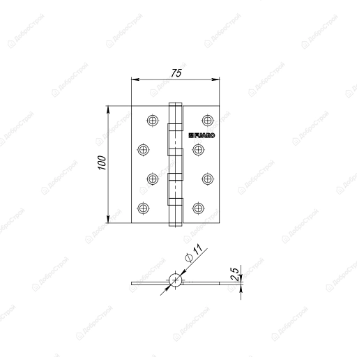 Петля универсальная 4BB 100x75x2,5 SSG сатин. золото