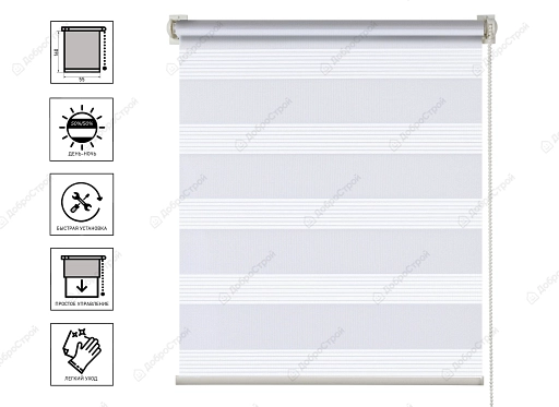 Штора рулонная день-ночь Бейс белый 55x160 см